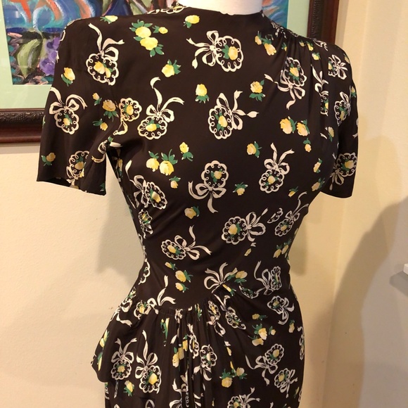 Vintage 40's Brown Cold Rayon Floral Print Iconic WWII Era Historic Dress - XS - Picture 11 of 16